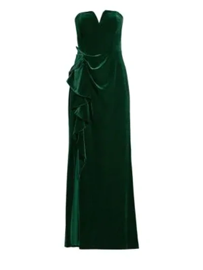 Shop Aidan Mattox Strapless Ruched Velvet Gown In Emerald