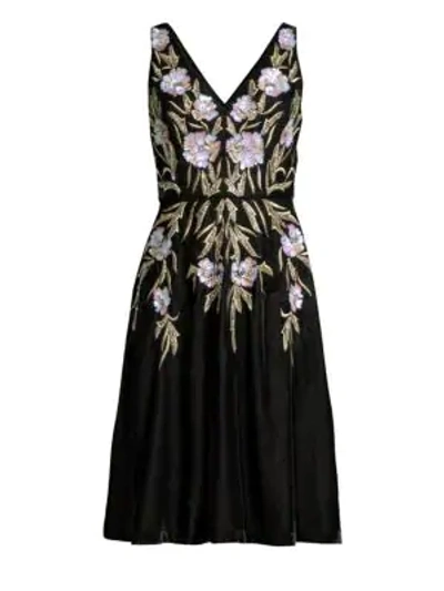 Shop Aidan Mattox Floral Embellished Sleeveless Dress In Black