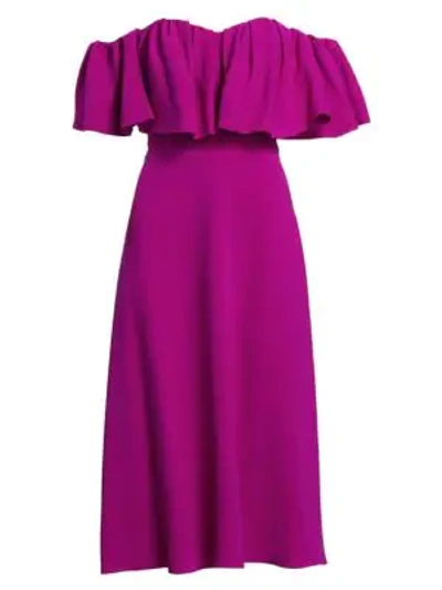 Shop Lela Rose Resort Off-the-shoulder Silk Ruffle Dress In Magenta