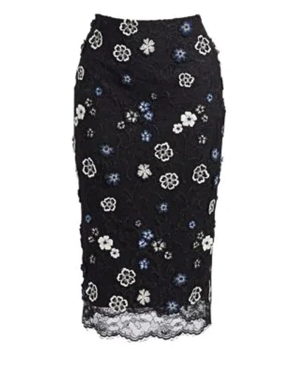 Shop Lela Rose Lace Embroidery Pencil Skirt In Navy Black