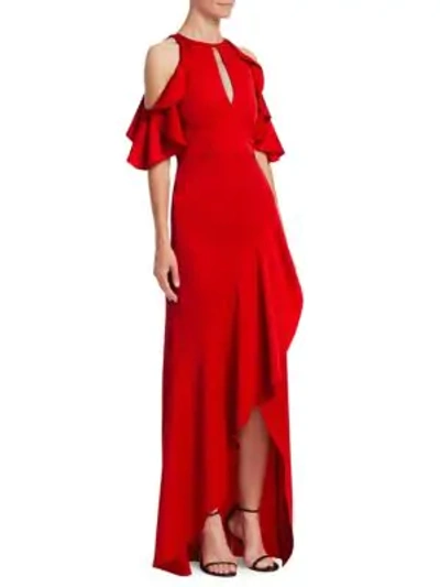 Shop ml Monique Lhuillier Crepe Off-the-shoulder Gown In Red