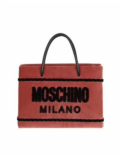 Shop Moschino Handbag In Velvet Color Pink