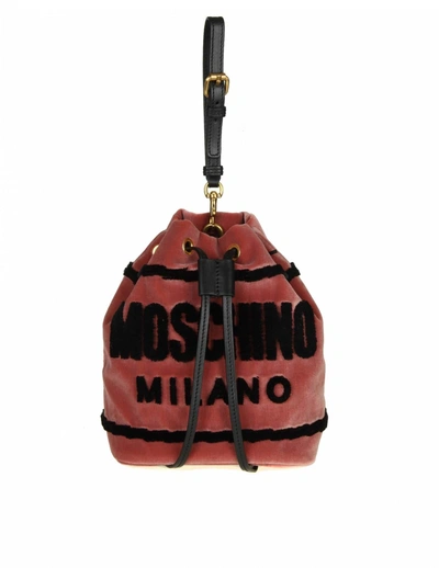 Shop Moschino Bucket Bag In Velvet Color Pink