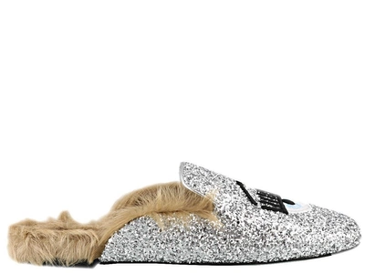 Shop Chiara Ferragni Flirting Mules In Silver