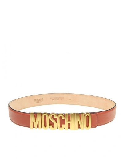 Shop Moschino Belt In Rose Leather With Logo In Pink