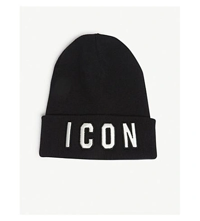 Shop Dsquared2 Icon Wool Beanie In Black White