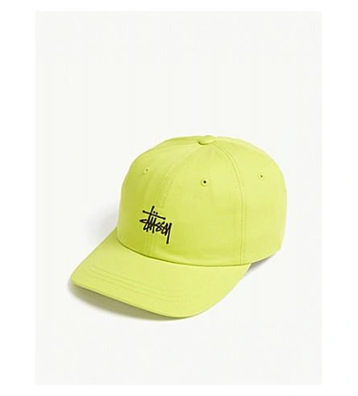 Shop Stussy Stock Logo Low-profile Cotton Strapback Cap In Lime
