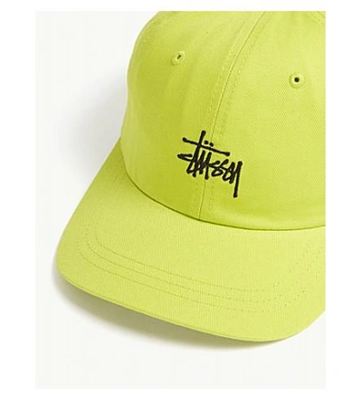 Shop Stussy Stock Logo Low-profile Cotton Strapback Cap In Lime