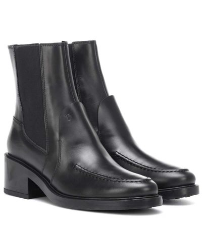 Shop Tod's Leather Ankle Boots In Black