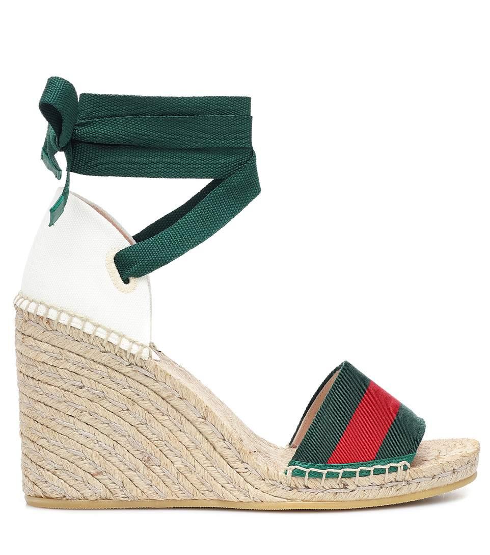 Gucci Lilibeth Striped Grosgrain And Canvas Wedge Espadrilles In Green ...