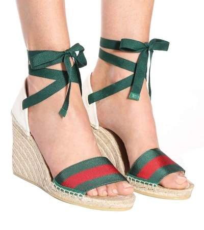 Shop Gucci Sylvie Web Espadrille Wedges In Green
