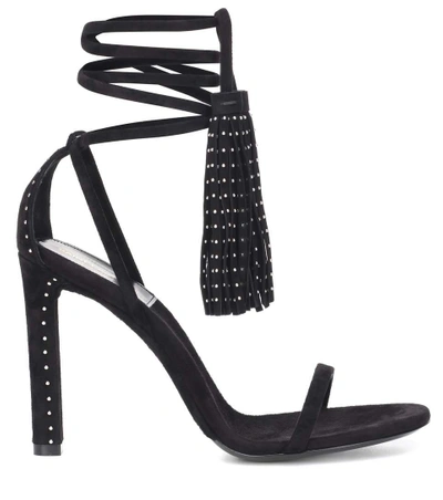 Shop Saint Laurent Linn Embellished Suede Sandals In Black