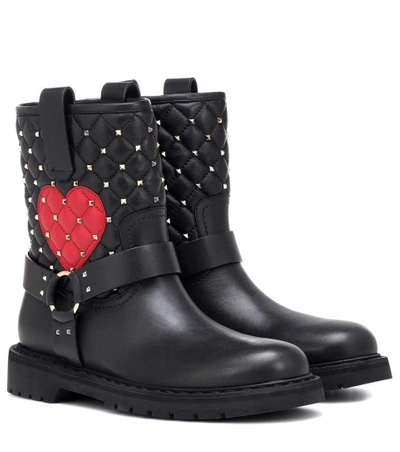 Shop Valentino Rockstud Spike Leather Ankle Boots In Black