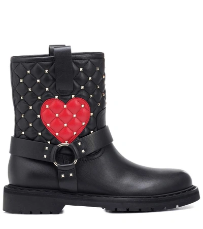 Shop Valentino Rockstud Spike Leather Ankle Boots In Black
