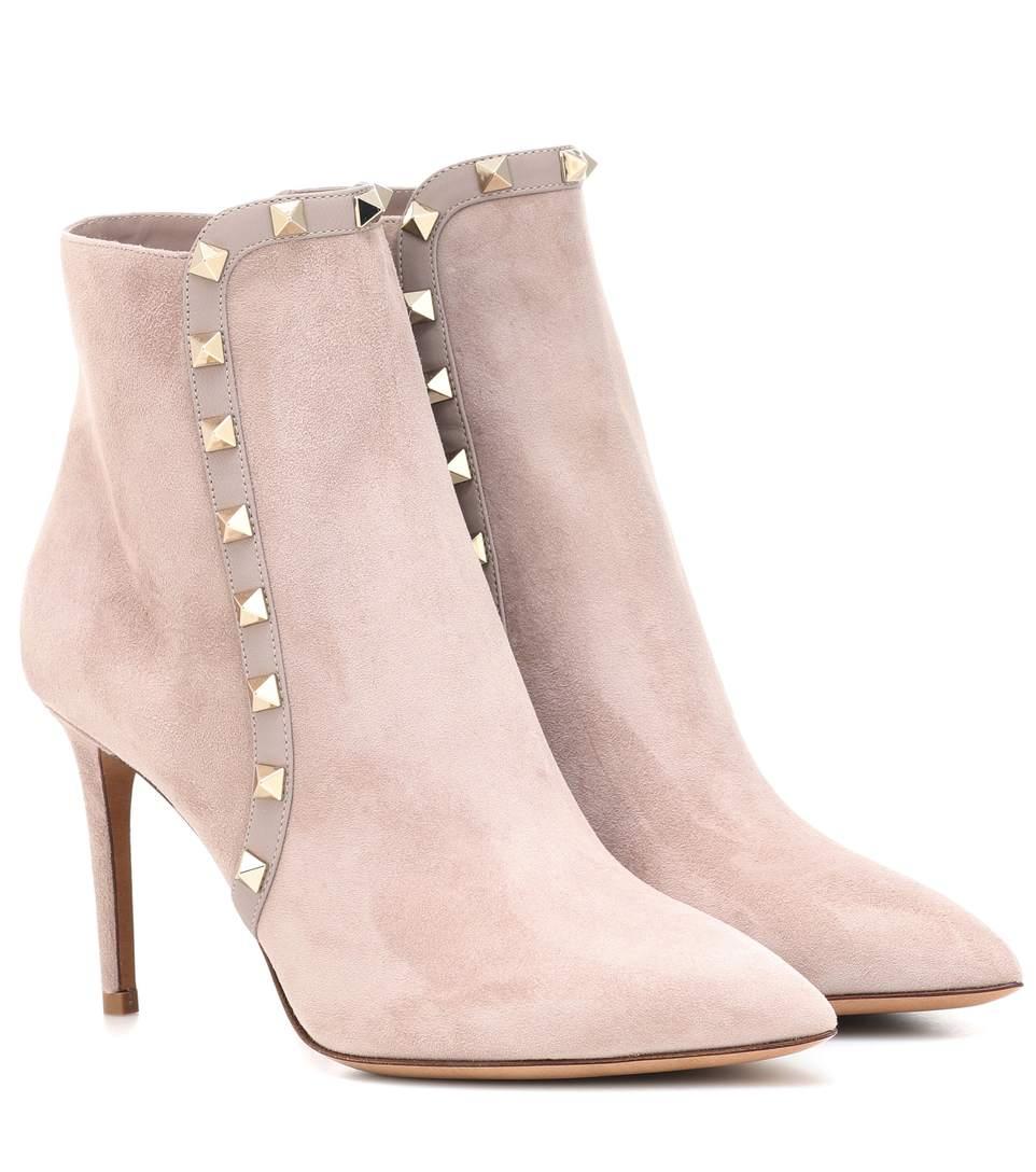 Valentino Garavani Rockstud Suede Ankle Boots In Pink | ModeSens