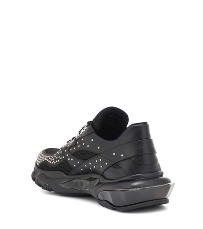 Shop Valentino Bounce Leather Sneakers In Black