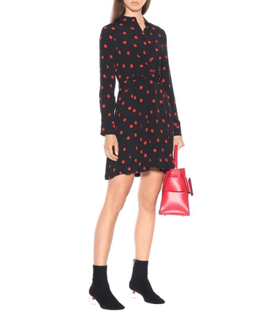 Shop Ganni Barra Polka-dot Crêpe Minidress In Black