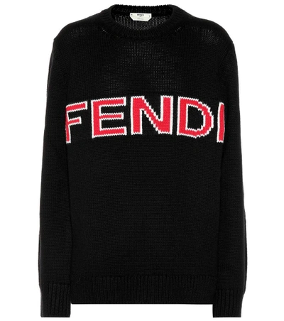 Shop Fendi Intarsia Wool Sweater In Black