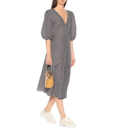 Shop Ganni Charron Cotton-blend Midi Dress In Brown