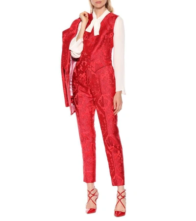Shop Dolce & Gabbana Cropped Jacquard Pants In Red