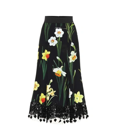 Shop Dolce & Gabbana Floral-printed Cady Skirt In Black