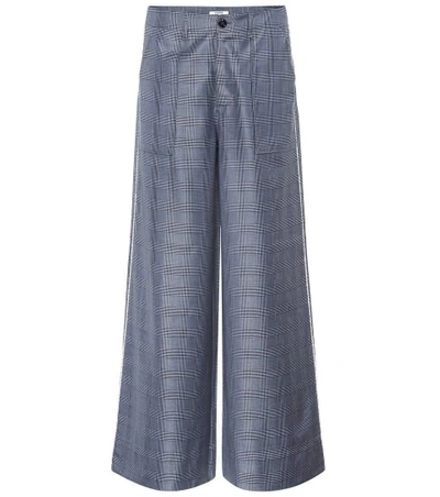 Shop Ganni Merkel Silk And Wool-blend Pants In Blue