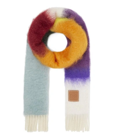 Shop Loewe Mohair Long Stripe Scarf In White