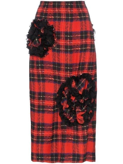 Shop Simone Rocha Embellished Checked Skirt In Red