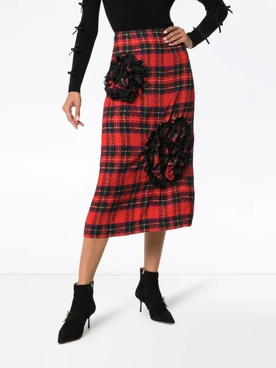 Shop Simone Rocha Embellished Checked Skirt In Red
