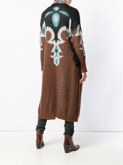 Shop 8pm Long Printed Cardigan In Brown