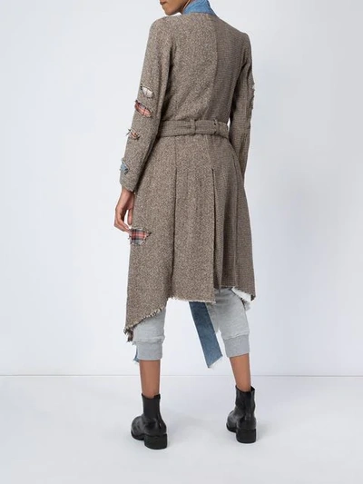 Shop Greg Lauren Mixed Media Kimono Coat In Brown