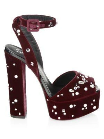 Shop Giuseppe Zanotti Lavinia Swarovski Crystal Velvet Platform Sandals In Nero