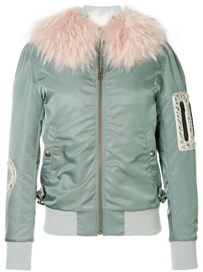 Shop Mr & Mrs Italy Fur Collared Jacket - Grey