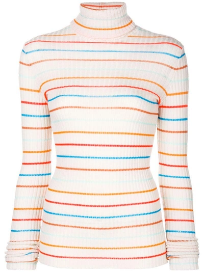 Shop Nude Striped Turtleneck Sweater - White
