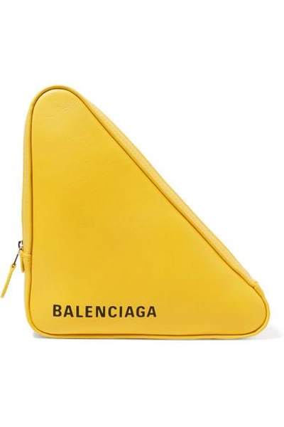 Shop Balenciaga Triangle Duffle Printed Textured-leather Tote In Yellow