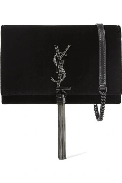 Shop Saint Laurent Monogramme Kate Medium Velvet Shoulder Bag In Black