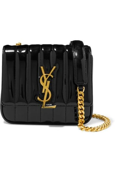 Shop Saint Laurent Vicky Small Quilted Patent-leather Shoulder Bag In Black