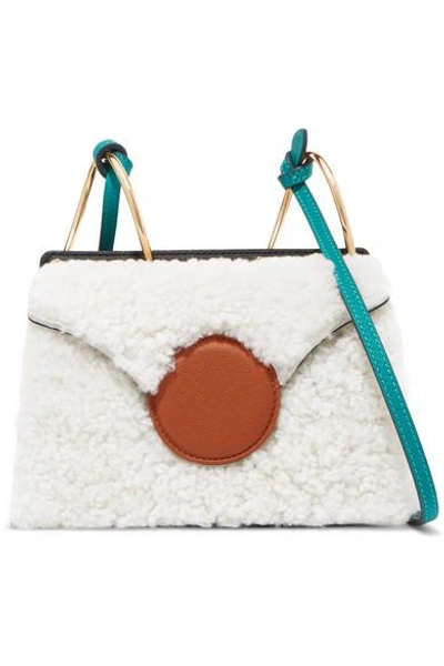 Shop Danse Lente Phoebe Mini Color-block Shearling And Leather Shoulder Bag In White