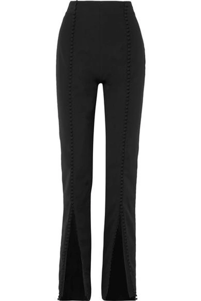 Shop 16arlington Button-embellished Crepe Straight-leg Pants In Black