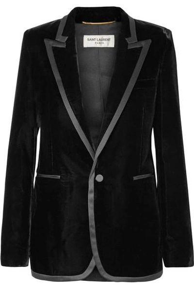 Shop Saint Laurent Satin-trimmed Velvet Blazer In Black