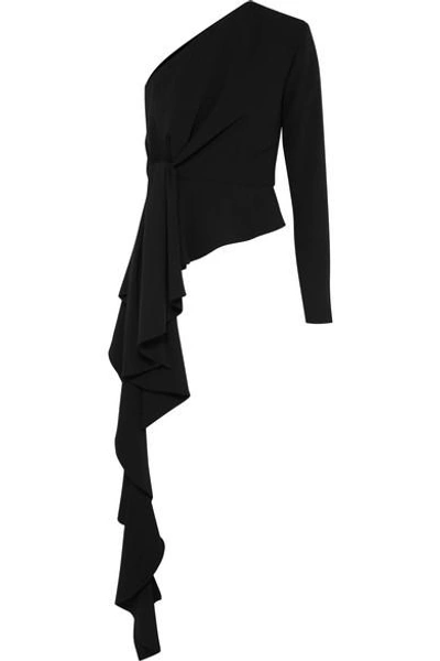 Shop 16arlington Asymmetric One-shoulder Crepe Top In Black