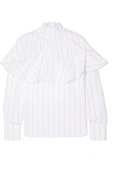 Shop A.w.a.k.e. Ruffled Pinstriped Cotton-poplin Blouse In White