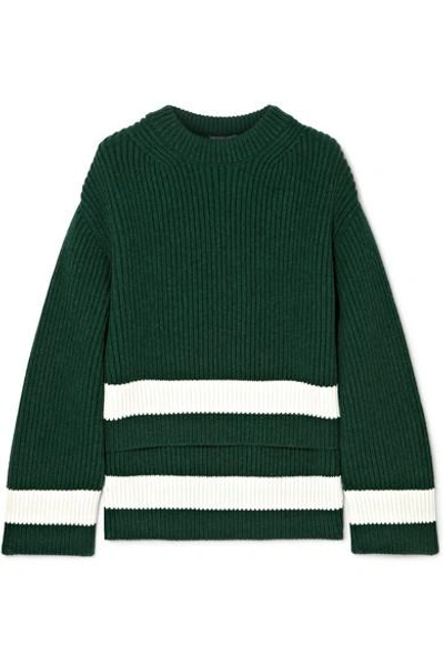 Shop Alexander Mcqueen Striped Ribbed Wool And Cashmere-blend Sweater In Green