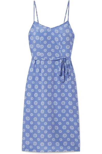 Shop Hvn Lily Floral-print Silk Crepe De Chine Slip Dress In Blue