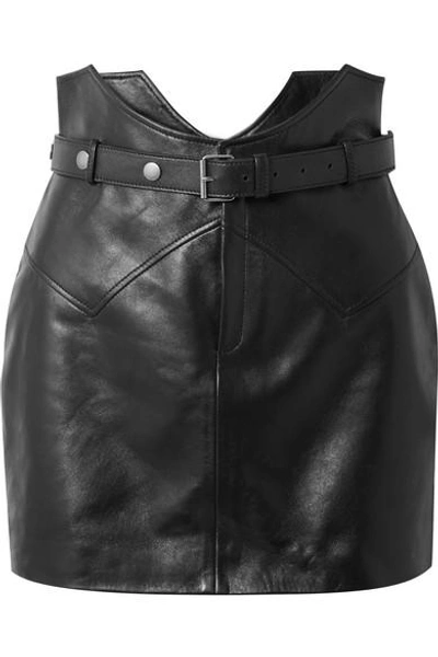 Shop Saint Laurent Belted Leather Mini Skirt In Black