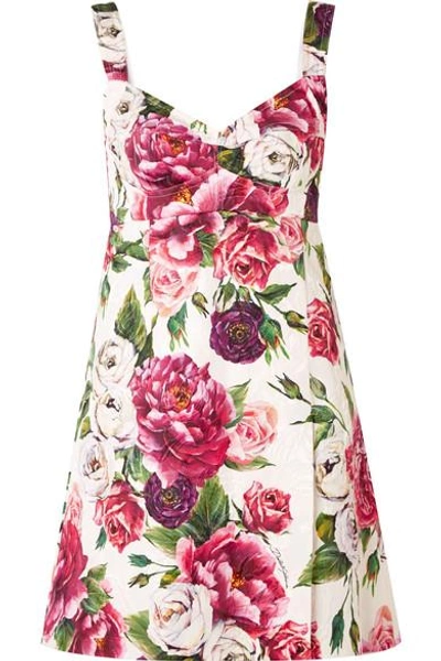 Shop Dolce & Gabbana Floral-print Cotton-blend Cloqué Mini Dress In Pink
