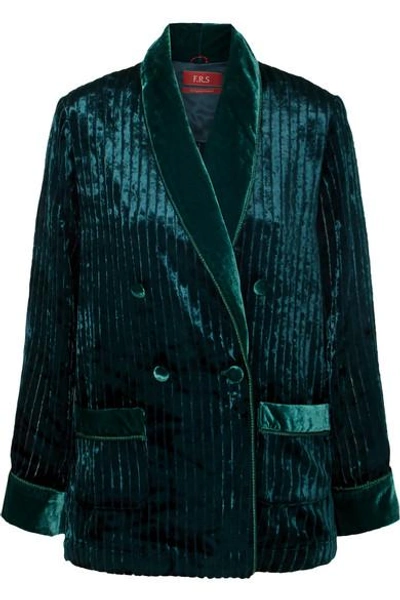 Shop F.r.s For Restless Sleepers Ate Double-breasted Quilted Velvet Blazer In Emerald