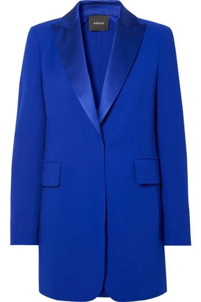 Shop Akris Oversized Satin-trimmed Wool-blend Blazer In Royal Blue