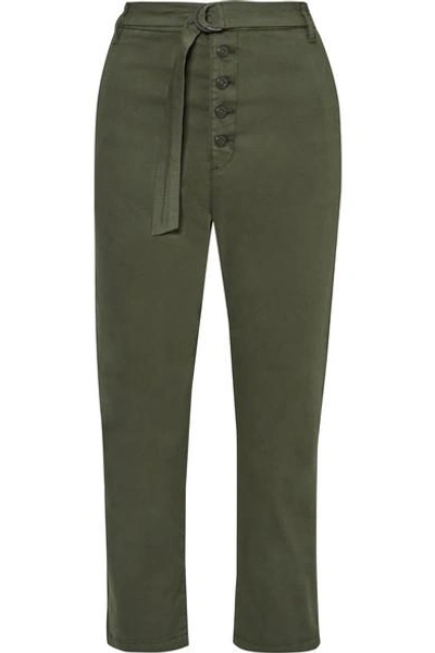 Shop 3x1 Vic Cropped Stretch-cotton Straight-leg Pants In Army Green