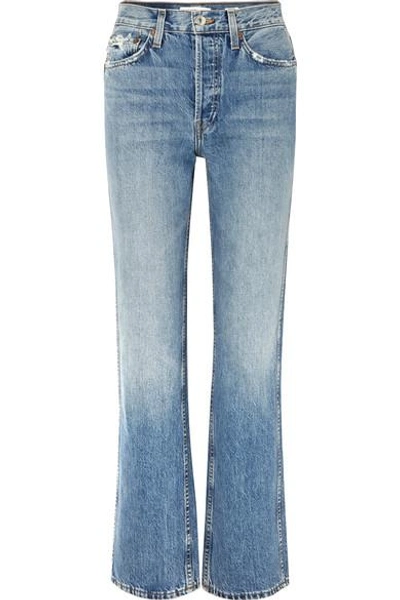 Shop Re/done Originals Distressed High-rise Straight-leg Jeans In Mid Denim